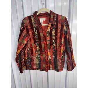 Coldwater Creek Boho Velvet Patchwork Sequin  Lined Jacket - Red - Medium - EUC